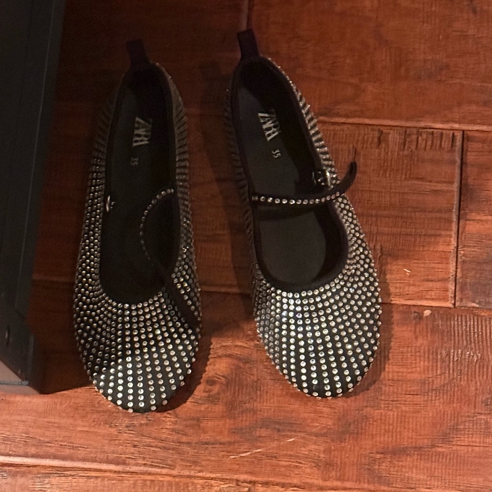 Zara Black Studded Mary Jane Flats